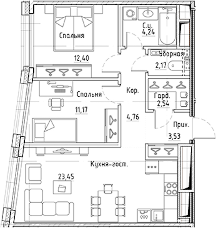 2-комнатная квартира 64.26 м², 4/10 эт., ЖК «LEGENDA Лисичанская 22»